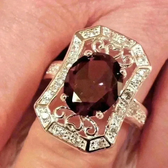 Gorgeous Bridgerton Era Look 925 Silver Ruby Diamond Ring - Picture 2 of 4